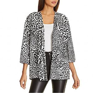 Chico’s Brown & White Leopard Print Open Front 3/4 Sleeve Blazer Jacket 3 | XL